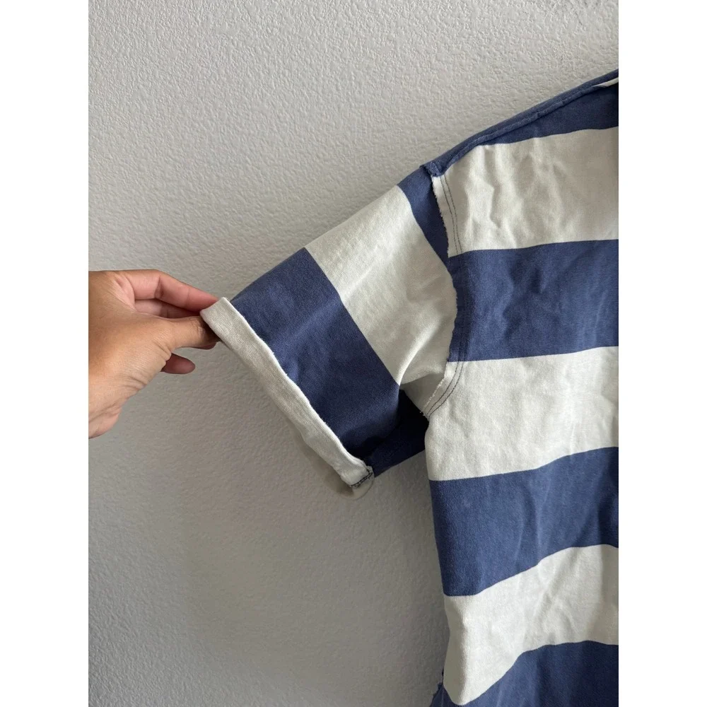 We The Free People Blue White Striped Cropped Rugby Polo Shirt Size XS